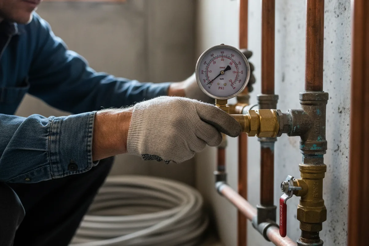 Pressure testing a repaired line during Water Line Repair in Almont
